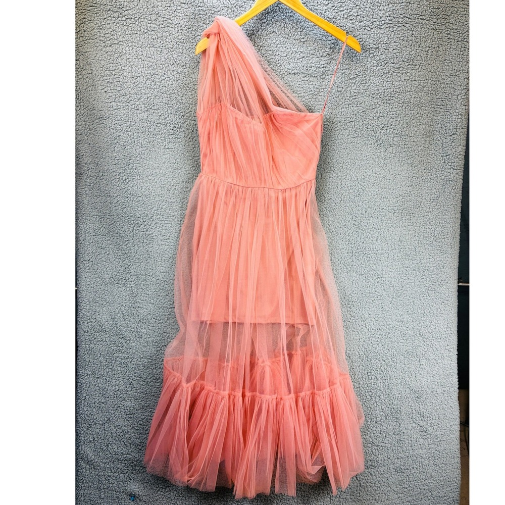 Lace & Beads Dress Women's 10 Blush Pink Arleth One Shoulder Tulle Midi Formal - Picture 3 of 16